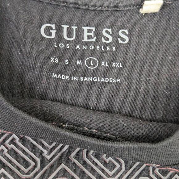 Guess Men’s Large Black Grey Signature Logo Short Sleeve T-Shirt Crewneck - Picture 5 of 5